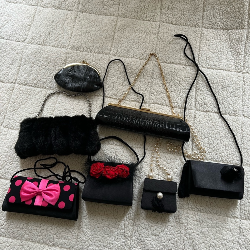 Evening handbag lot incl Eel skin purse